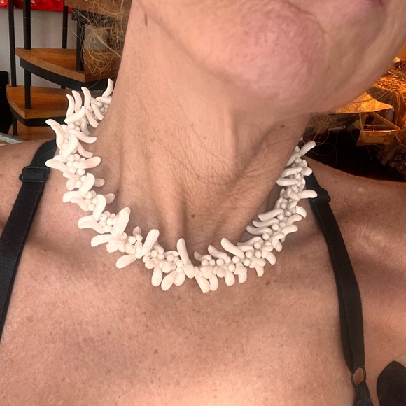 Vintage White Milk Glass Beaded Fringe Choker Necklace Marked Germany - Picture 5 of 10